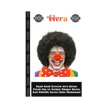 Siyah Renk Kıvırcık Afro Bonus Peruk Saç Ve Kırmızı Sünger Burun Seti Etkinlik Gereci Şaka Malzemesi