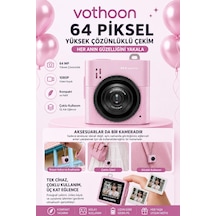 Mini Dijital Kamera 64mp 16x Digital Zoom Retro Vintage 1.4 Ekranlı Video Kamera Taşınabilir Tasarım Pembe