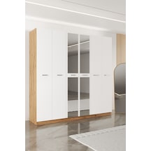 Aeka Ae-2191 Hisar Aynalı 6 Kapaklı Çok Bölmeli Askılı Ve Raflı Geniş Hacimli Gardırop 210x210 Cm Atlantik Çam - Beyaz