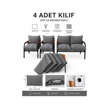 Balkon Bahçe Takımı Minder Kılıfı 4 Lü Set Gri 55x90 Cm Fermuarlı Yıkanabilir