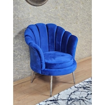 Zafir Tekli İstiridye Krom Kaplama Sivriltme Ayak Çay Seti Koltuk Tekli Berjer , Balkon, Salon, Ofis Mavi