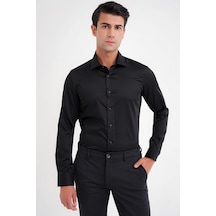 Efor Slim Fit %100 Pamuk Non Iron Kumaş Klasik Siyah Gömlek Gk 734 Siyah