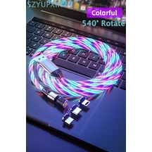 Szyupxın Manyetik Şarj Kablosu İphone Uyumlu 540 Döndür Akan Kızdırma Kablosu Aydınlatma Mikro Usb Kablosu Led Mıknatıs Şarj Cihazı C Tipi Kablo