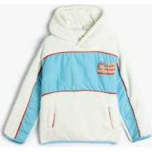 Koton Kapşonlu Peluş Sweat Kayak Temalı Cepli Renk Kontrastlı Ekru 4wkb10445tk 4WKB10445TK010 Ekru