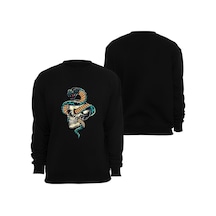 Kuru Kafa Baskılı Özel Tasarım Bisiklet Yaka Sweatshirt Siyah