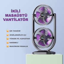 Robeve İkili Fan Vantilatör Şarjlı Masaüstü Vantilatör Fan - Yüksek Pil Kapasitesi - Güçlü Fan Motoru - Ayarlanabilir Başlık - Maksimum Serinlik