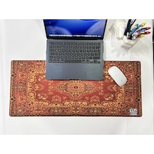 Mouse Pad, 30x70 Cm, Mavi Halı Desen Baskılı, Kaymaz Taban, Bilek Destekli, Dikişsiz Kenar, Ergonomik, Ofis Ve Oyuncular İçin Turuncu Halı