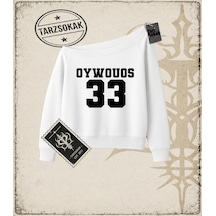 Tarzsokak Gotik & Grunge Streetwear Kadın Oywouos Baskılı Kayık Yaka Sweatshirt Beyaz