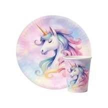 Pembe Unicorn Figürlü 8'li Tabak Bardak Set Tüm Yaşlar