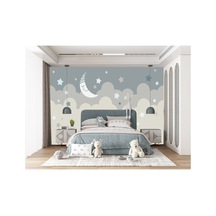 Sevimli Ay Yıldız Desen Çocuk Odası Duvar Kağıdı