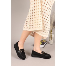 Minty Önü Tokalı Triko Babet Siyah-7905 Siyah