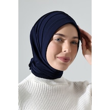 Üç Farklı Bağlamalı Tesettür Hazır Pratik Şal Lacivert Lacivert