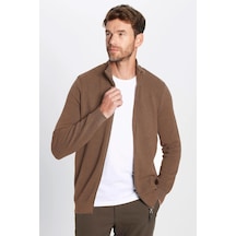 Tudors Erkek Slim Fit Dar Kesim Desenli Yarım Balıkçı Yaka Fermuarlı Kahve Hırka-32614 Kahve Kahverengi