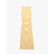 Koton Drape Detaylı Bisiklet Yaka Kolsuz Dokulu Kobalt Mavi Bodycon Elbise Sarı 6sak80334ek