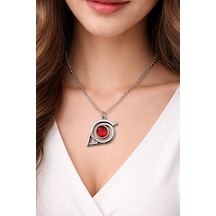 Naruto Konoha Sharingan Kolye Gümüş Renk 60 Cm Unisex Metal Zincir Çok renkli