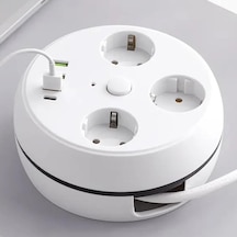 Akım Korumalı 3'lü Anahtarlı Grup Priz, 2500w, 1.5 Metre Makaralı Kablolu 3x Usb - 1x Type-c Girişli, Üçlü Usb'li Priz, Çocuk Korumalı, Kısa Devre Korumalı Diğer