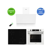 Alveus Afm Serisi FM7701 + V6-04 + FM3401 Lorente Vitro Elektrikli Cam Beyaz Ankastre Set