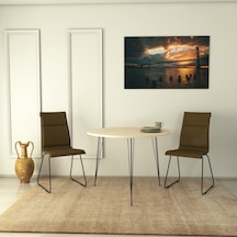 Pasific Home Sandalf Metal Ayaklı Yuvarlak Mutfak Masası Meşe
