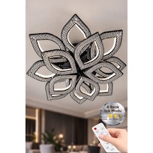 Yonca Model Siyah Kumandalı 13"lü Ledli 3 Renk Modu Kristal Salon Mutfak Yatak Çocuk Odası Avize