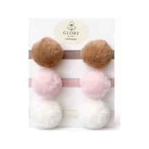 Kız Çocuk Bebek Ponponlu Bandana 3'lü Set Kahverengi-pembe-ekru Kahverengi-pembe-ekru
