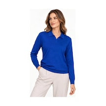 Desen Kadın Polo Yaka Basic Düz Bluz Açık Lacivert
