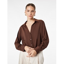 Koton Regular Fit Düğmeli Uzun Kollu Şifon Gömlek Kahverengi 6sak60145pw Kahve