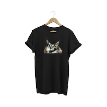 Avcılık Temalı Uçan Ördek Baskılı %100 Pamuk Unisex Regular Fit T-shirt Siyah
