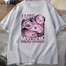 Flood Of Style Ben Aşk Moo Deng T Shirt Kadın Erkek Komik Moo Deng Fan Kulübü Hippo Sevgilisi T-shirt Pamuk Gri