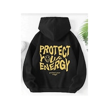 Hunors Sportswear & Company Protect Baskılı Unisex Model Pamuklu Kapüşonlu Sweatshirt SIYAH