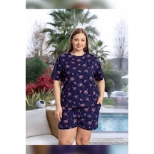 Aydoğan Kadın Lara Büyük Beden Şortlu Cotton Lacivert Pijama Takım 0152