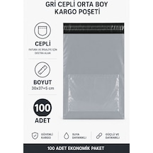 Gri Cepli Orta Boy Kargo Poşeti 30x37+5 Cm 100 Adet