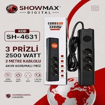 Eurobox Sh-4631 3'lü 2metre Kablolu Akım Korumalı Grup Priz 2 m