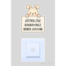 Lütfen Zile Basmayınız Bebek Uyuyor Tavşan Sticker Kapı Zili Etiketi 1