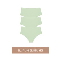 Cotvie Mint Pamuklu Yüksek Bel 3'lü Set Külot Mint