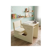 Ergonomik Ahşap Çocuk Çalışma Masası Ve Sandalyesi Seti, Aktivite, Oyun Ve Okuma Masası Seti, Montessori Ahşap Çocuk Aktivite Masası Ve Sandalyesi Krem