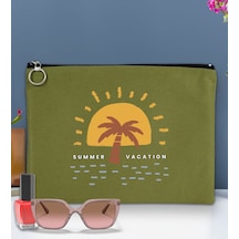 Bk Gift Yaz Temalı-6 Astarlı Yeşil Portföy Çanta 30x21cm, Baskılı El Çantası, Organizer Çanta