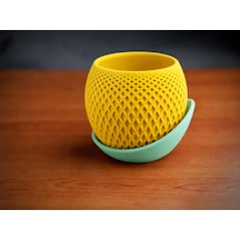 3d Baskı Küre Saksı - Kafes Dokulu İki Parçalı Dekoratif Saksı - Sarı-mint Çok Renkli