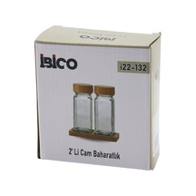 2pcs Bambu Kapaklı Cam Tuzluk - Biberlik - Baharatlık 120ml 5060 Çok Renkli