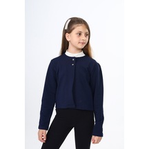 Toontoy Kız Çocuk Bisiklet Yaka A Form Çıtçıt Kapamalı Örme Hırka -astarsız & 2 İplik Lacivert