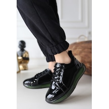 Piona Siyah Rugan Yeşil Tabanlı Spor Ayakkabı Siyah