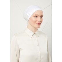 Melodi Scarf Kadın Tesettür Bağlamalı Saten Bone Beyaz Beyaz