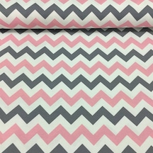 Duck Keten Kumaşı Zigzag Desen Pembe Gri Leke Tutmaz Ev Tekstil