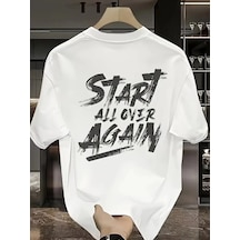 20/1 Penye Compack Start All Over Baskılı Oversize Bisiklet Yaka Kısa Kol Yazlık T-shirt - Beyaz -vlmr Beyaz
