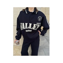 Kadın 3 İplik Pamuklu Yakalı Sweat Baggy Pantolonlu Alt-üst Takım - Siyah