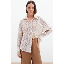 Desenli Viskon Gömlek - Gri-136024 Gri