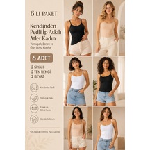 Loule Kadın 6'lı İp Askılı Pedli Atlet 2 Si Yah-2 Beyaz-2 Ten %95 Pamuk Çok Renkli