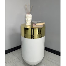 Dekoratif Gold Darbuka Parlak Beyaz Sehpa 70cm