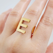 Çelik Gold Düz Kesim Harf Yüzük -e Harfi- Ayarlı Ölçü-1892