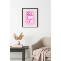 Doğal Ahşap Çerçeveli Pop Art Tablo - Self Love Neon Yazı Tasarımı Huhu2303