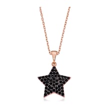 925 Ayar Gümüş Siyah Taşlı Yıldız Kadın Gümüş Kolye Rose Gold